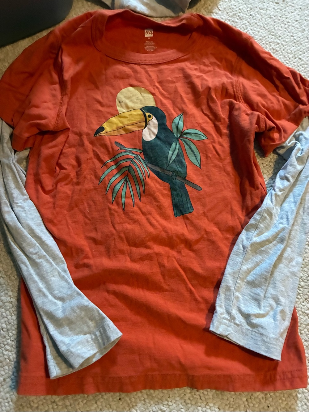 Tea Collection Orange Rust Long Sleeve Tee with Toucan Graphic 12